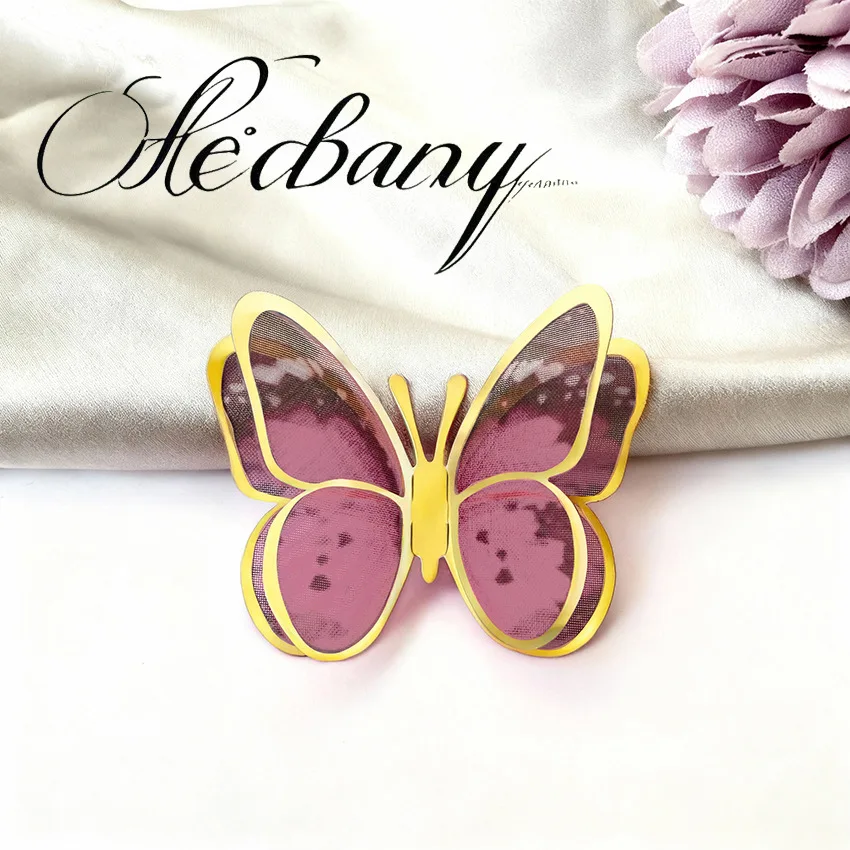 

50 шт. 5 см сетчатые бабочки с золотым ободком, аппликации для украшений, головных уборов, одежды, рукоделия, двухслойные сетчатые серьги, заколки для волос