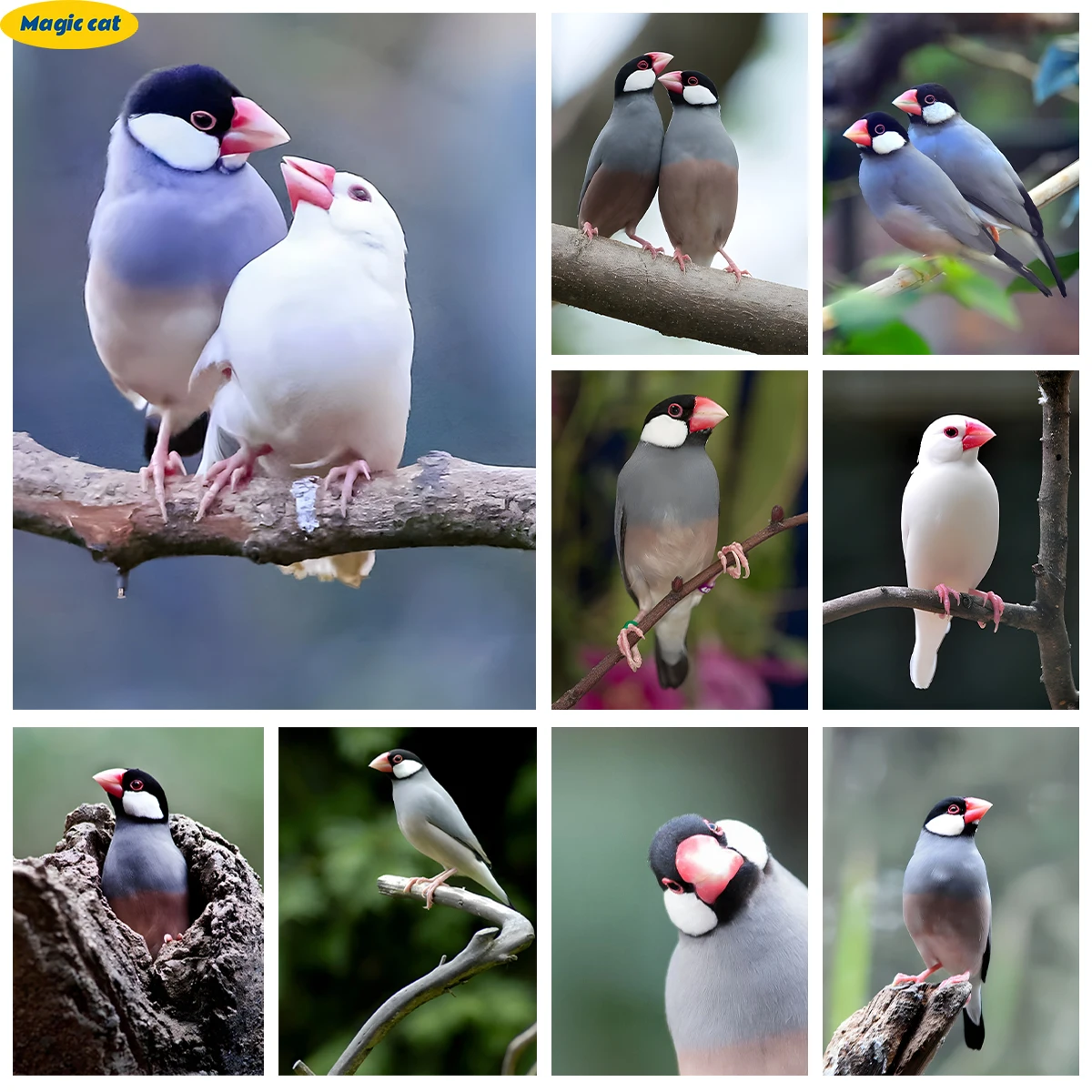 

White Java Sparrow 5D Diamond Painting Cute Bird DIY AB Diamond Embroidery Cross Stitch Animal Home Wall Decor Handmade Gifts