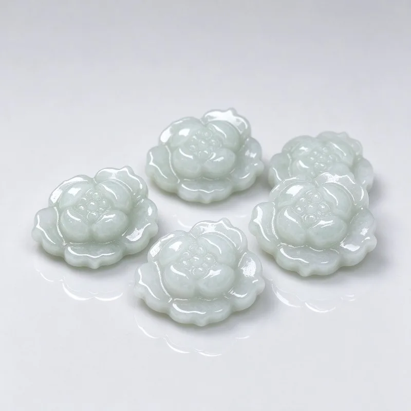 5Pcs Natural A Grade Jadeite Lotus Flower Charms Hand Carved Jade Flower Beads DIY Necklace Bracelet Jewelry Making Accessories