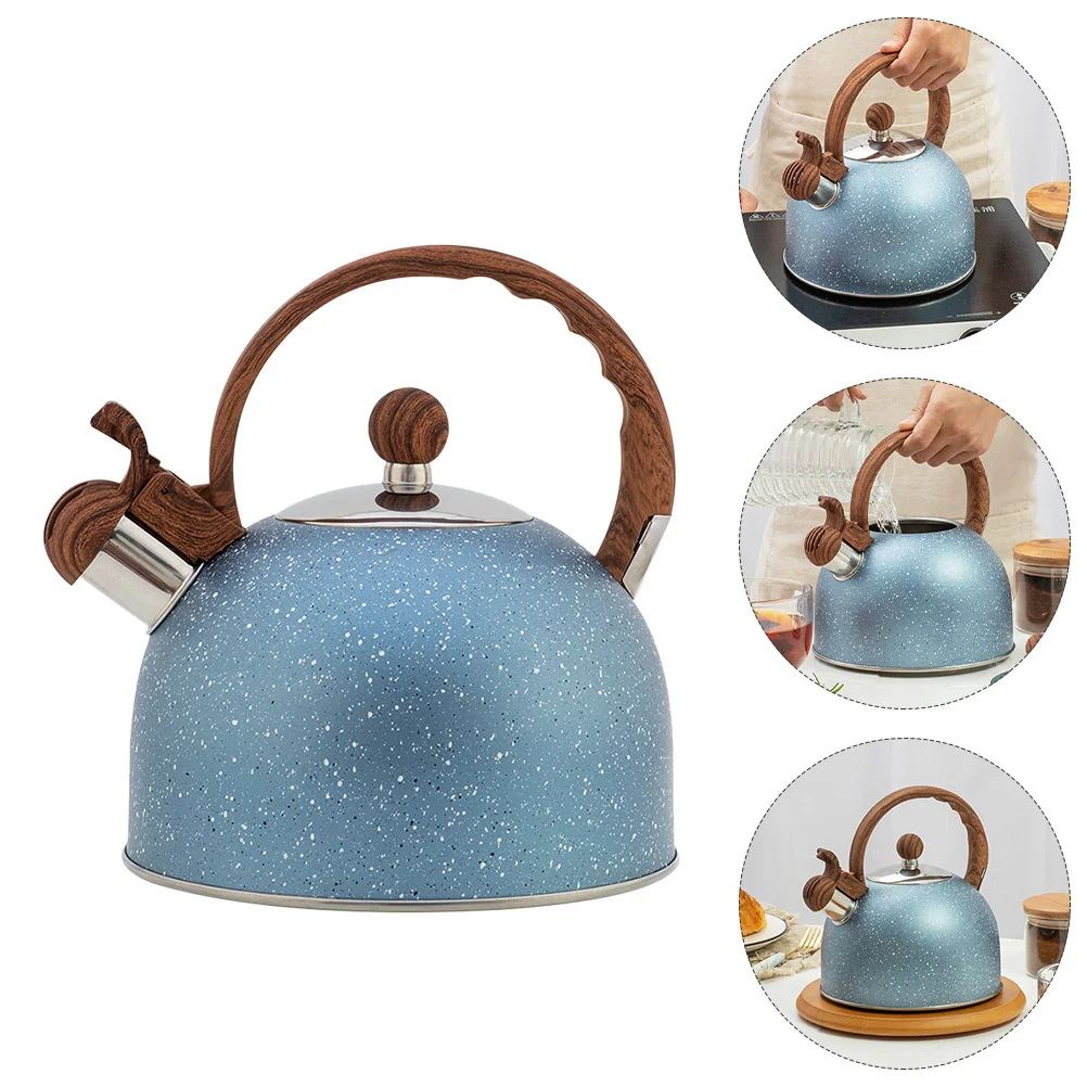 

1Pcs Whistle Teakettle 2.5L Food Grade Stainless Steel Water Kettle Plastic Wood Pattern Handle Fast Boiling Home Use Heating