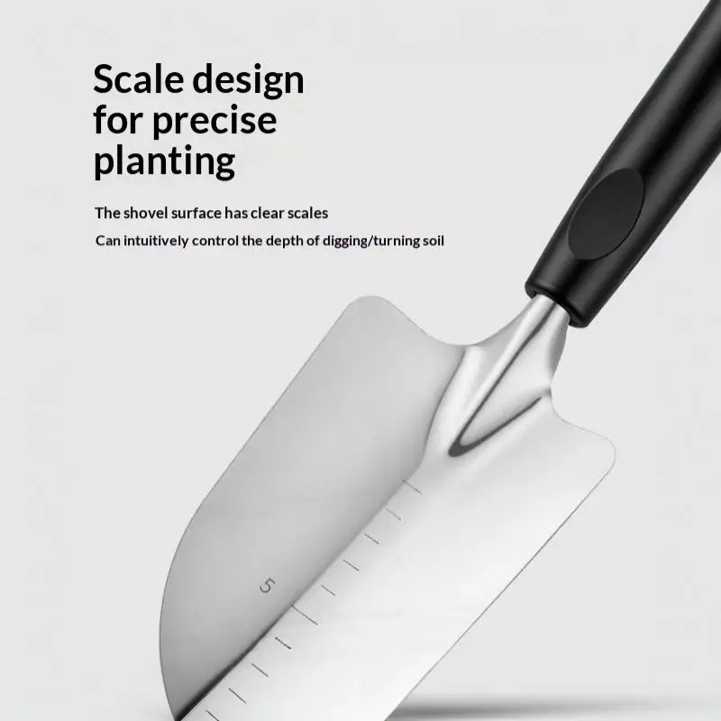 Edelstahl-Gartenspatel mit Tiefenmarkierungen, ergonomischem Soft-Grip-Griff zum Pflanzen und Umpflanzen, leicht zu reinigen, robust. – Detail 8