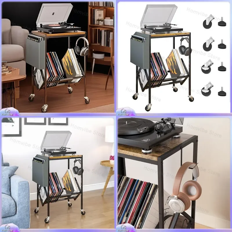 Wooden Vinyl Record Storage Rack Two Tier CD Shelf with Baffle for Living Room Coffee Table Side Table Newspaper Book