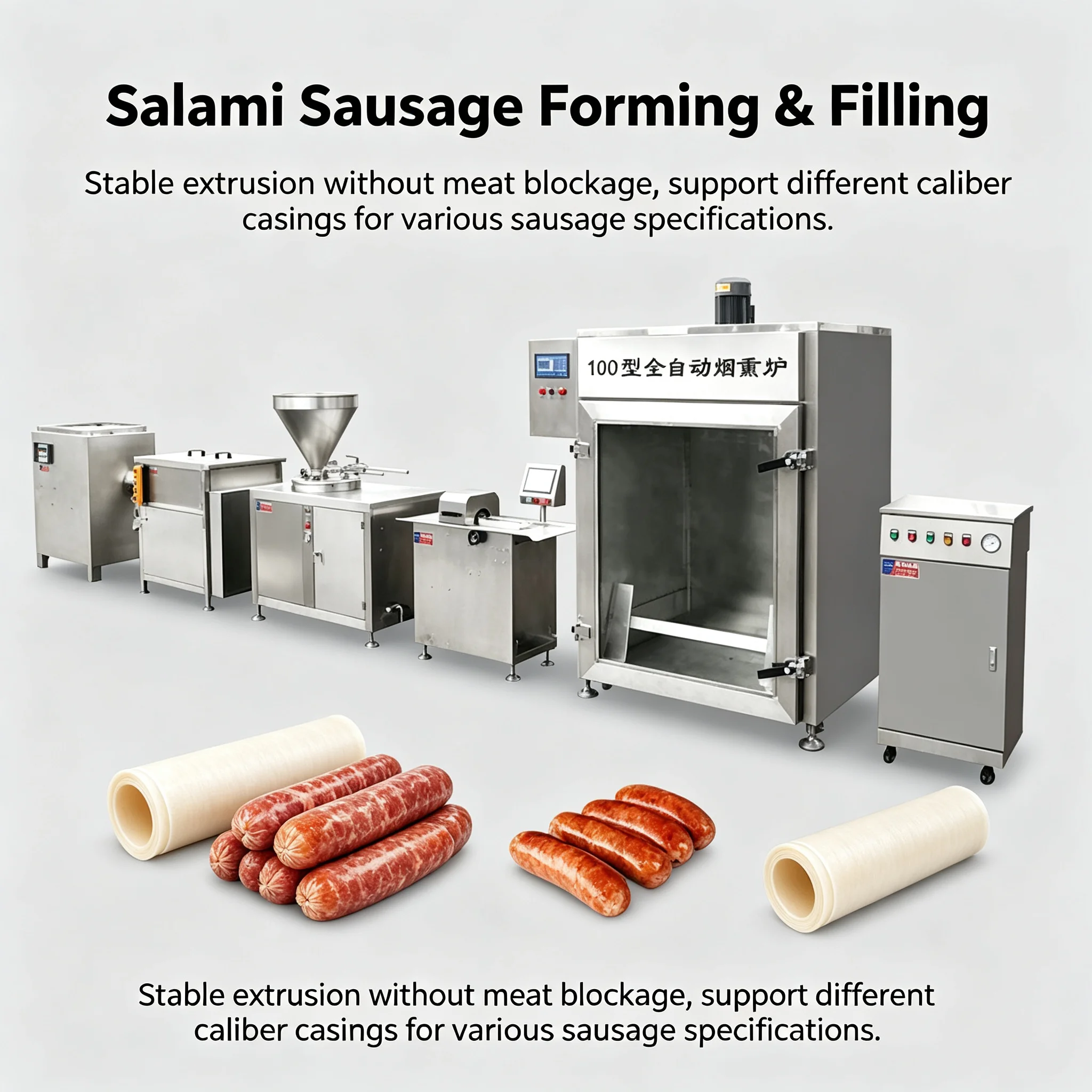 Industrial Sausage Manufacturing Turn‑key Line SUS304 Stainless Steel For Chicken Pork Sausage Food Factory Operation