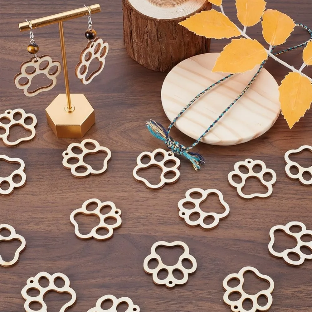 50 قطعة القرط الخشبي غير المكتمل الفراغات جرو الكلب النمر باو مخالب يطبع القواطع علامة استرخى مجوهرات الفراغات سحر القرط المعلقات #4