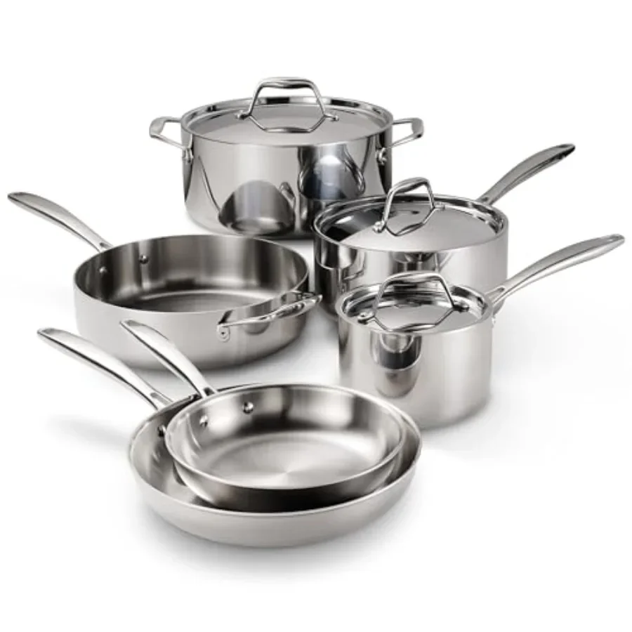 

Signature TriPly Clad Stainless Steel 9Piece Cookware Set with Lids for Home Kitchen Use InductionReady Pots and Pans Dishwashe
