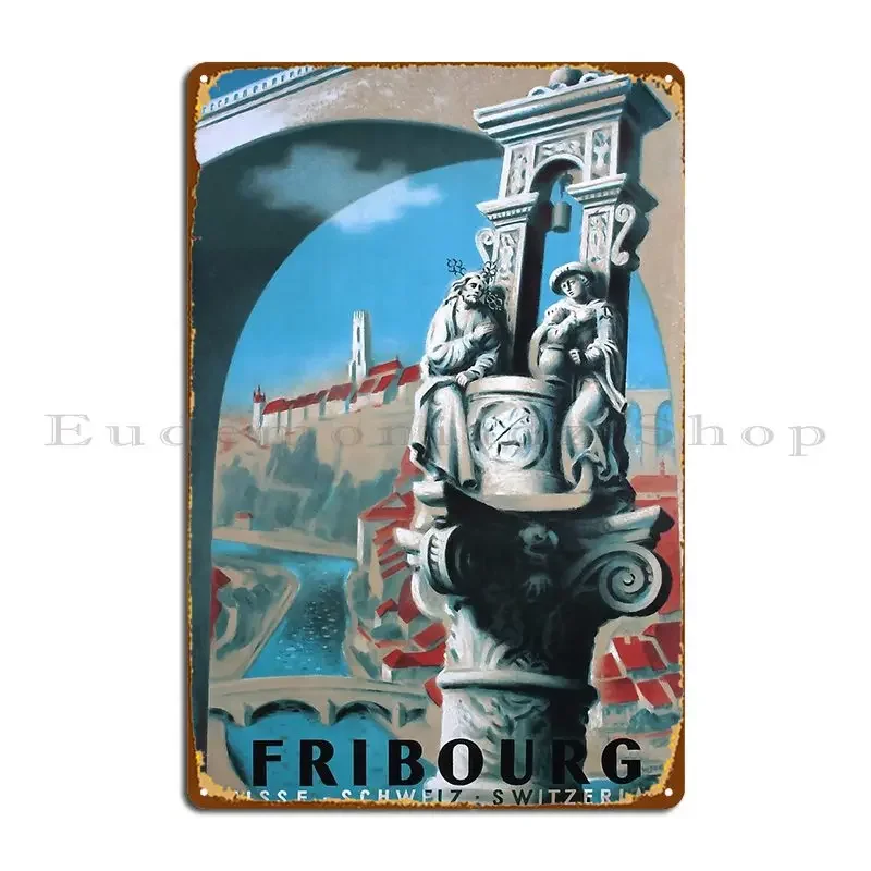 Fribourg Vintage Travel Poster Metal Sign Mural Pub Wall Decor Create Cinema Tin Sign Poster
