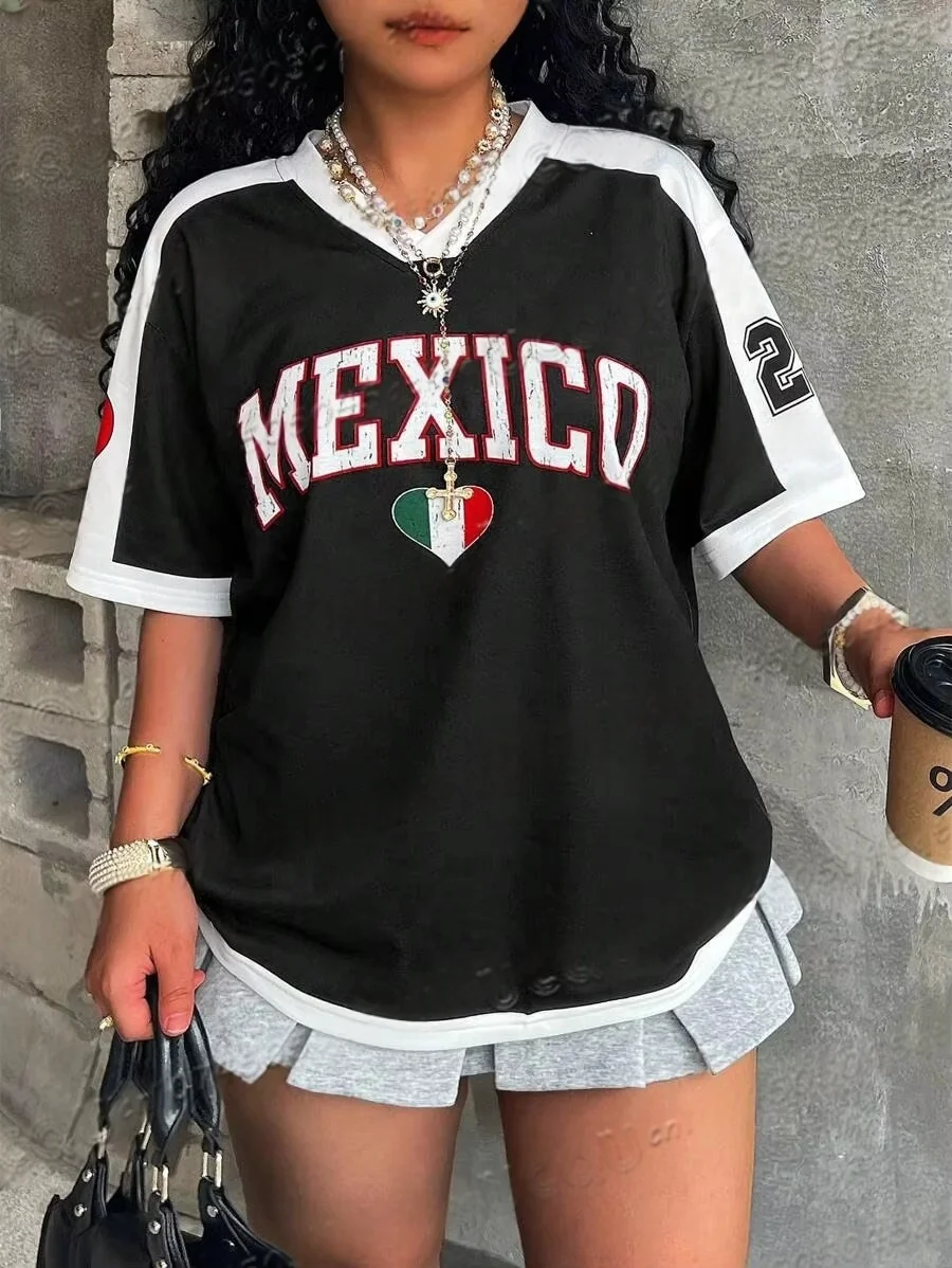 

Mexico Pattern Digital Printed Football Jersey Women's T-Shirt Loose Quick Drying Short Sleeved Sportswear Casual Tops Clothing