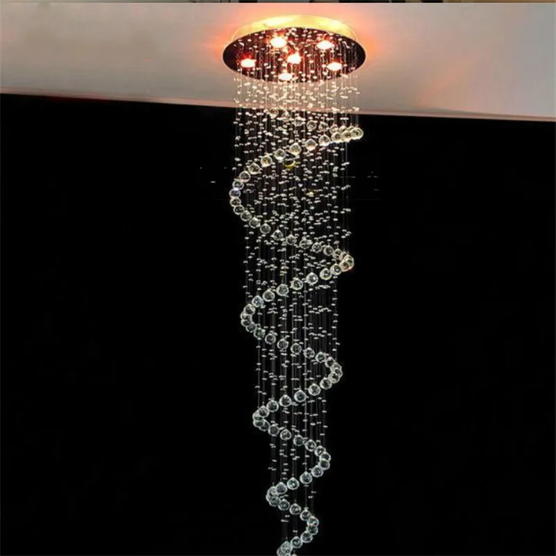 

D55CM Modern led Spiral Lustre Crystal Ceiling Light Fixtures Long Stair for Staircase Hotel Foyer Living Room Lamp