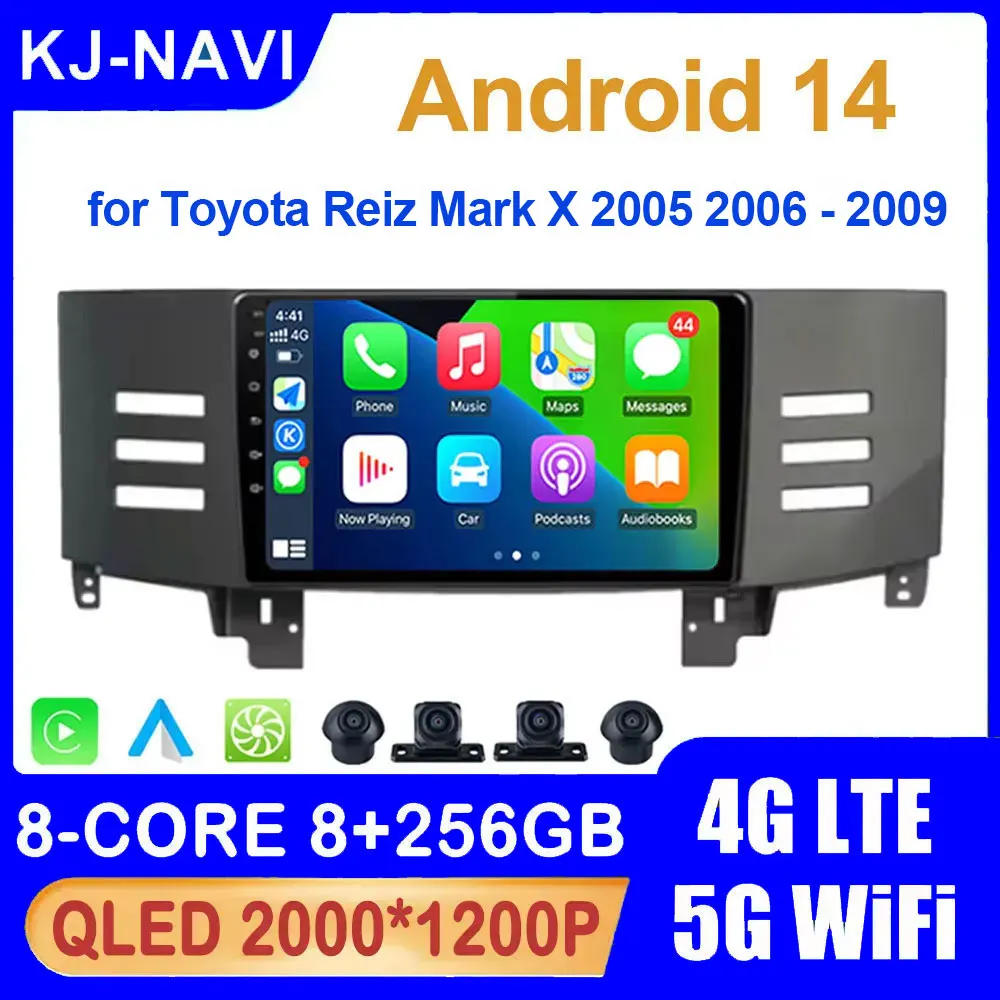 

for Toyota Reiz Mark X 2005 2006 - 2009 Android 14 Car Radio Multimedia Video Player Navigation GPS 4G LTE 5G WiFi