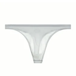 Sexy Men Ice Silk Low Rise Transparent T-shaped Thin Sissy Briefs Pouch Panties Underwear Thongs G-String Seamless Solid Thongs