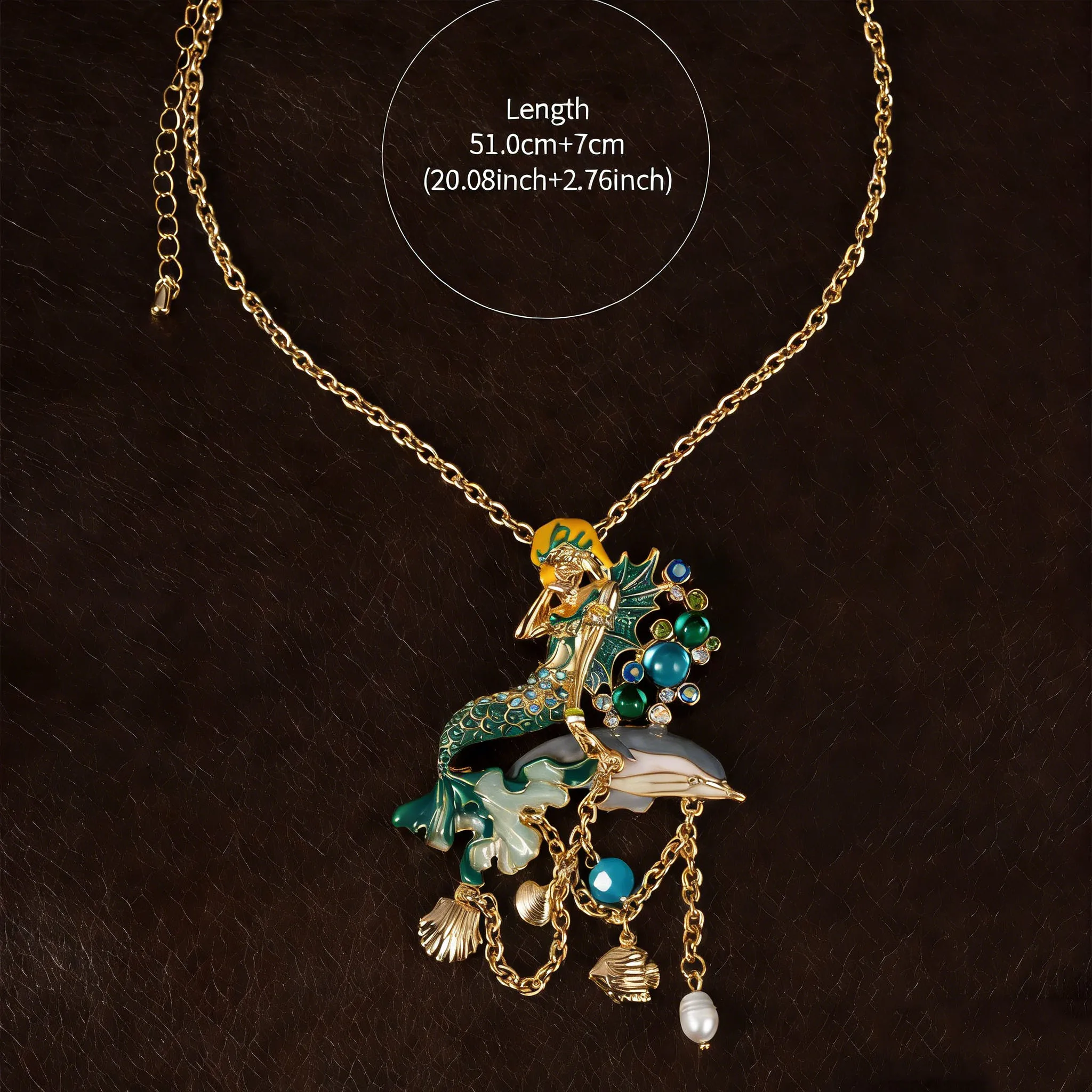 French Vintage Mermaid Brooch Necklace Dual-Use Splendid Dolphin Brooch Ocean Fish Necklace Jewelry Birthday Gifts for Women