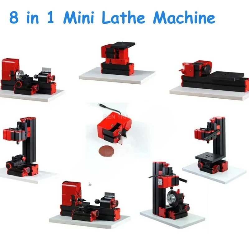 8 in 1 Mini Lathe Machine 20000r/min 110V-240V Saw Workbench Area 90*90mm Mini Combined Machine Tool Plastic Plate