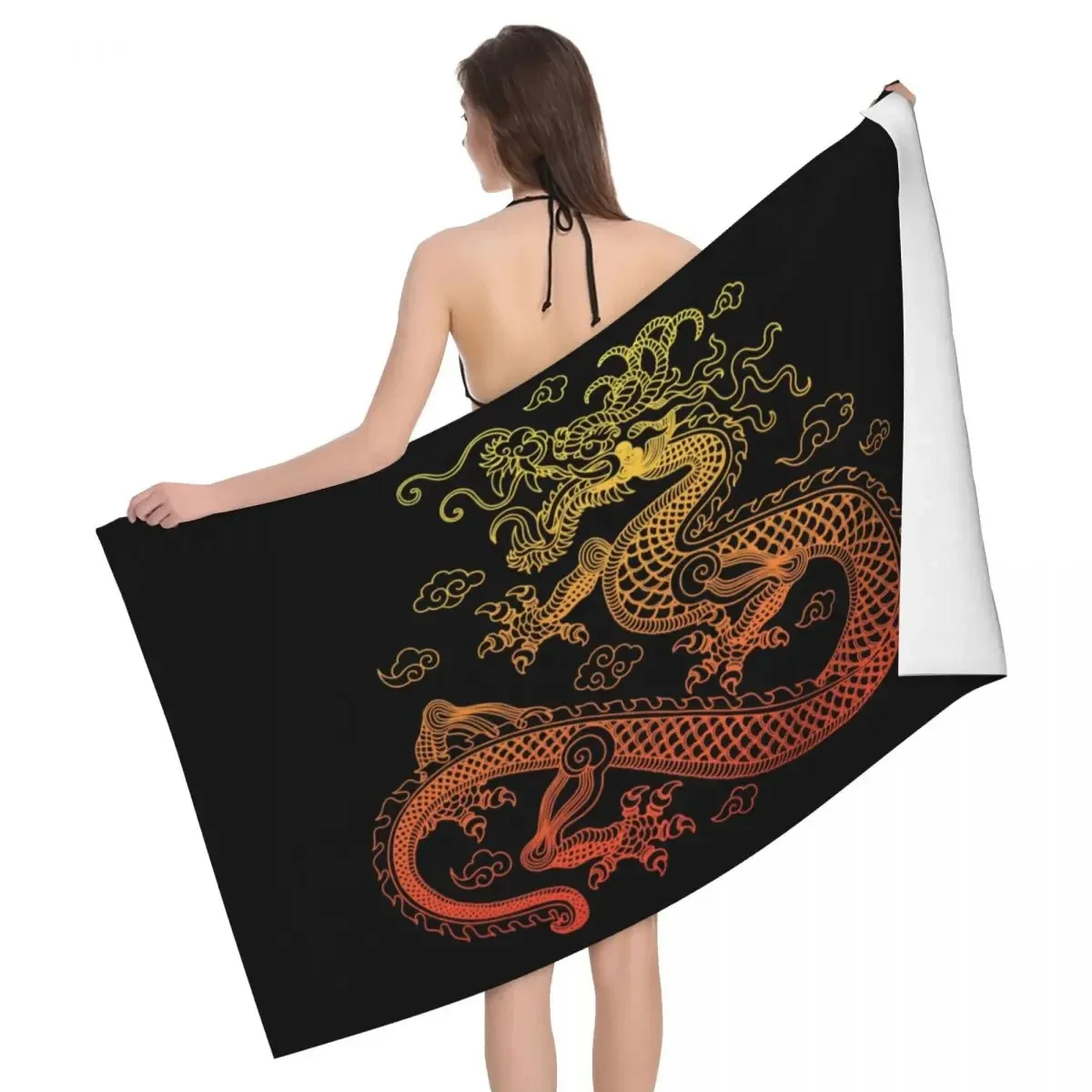 

Dragon Tradition Asian Style Quick Drying Beach Towel Mystery Microfiber Bath Beach Towel Soft Linen China Myth Yoga Bath Towels
