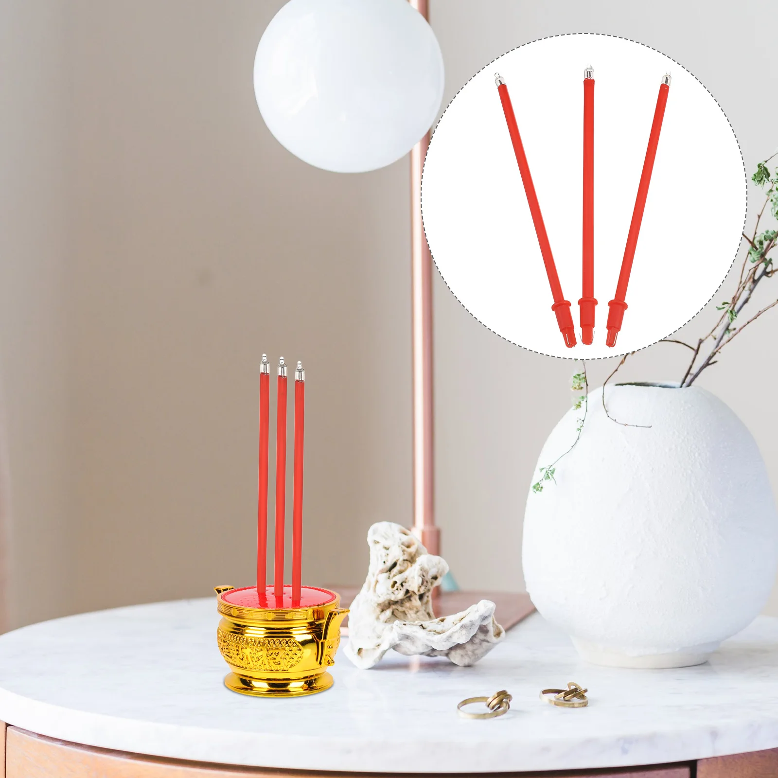 

12pcs Electronic Incense Burner Chinese Zen Led Light Flameless Red Temple Home Decor Supplies Prayer Led Censer