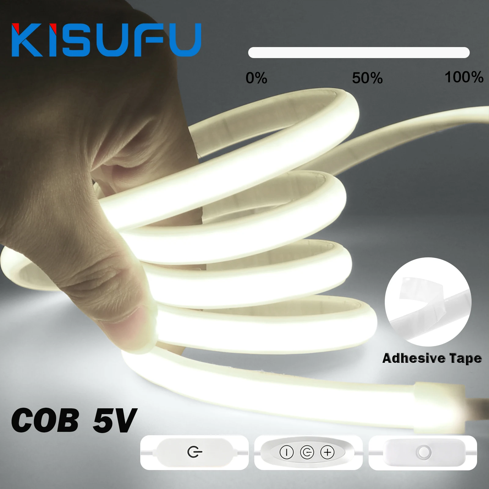 5V USB COB LED Strip Light IP67 3Keys Touch Switch Dimmer USB 3000K 4000K 6000K 320LEDs/M Flexible Adhesive Tape Linear Lighting