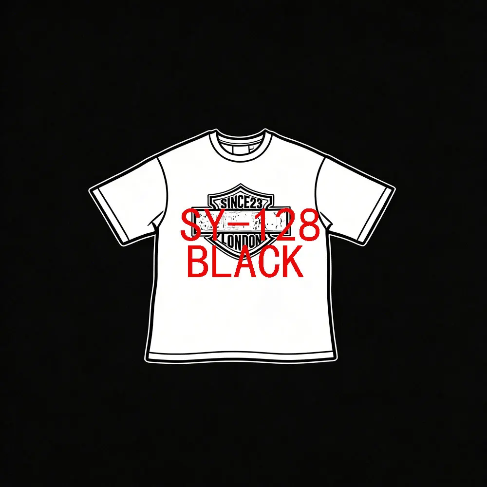SY-128 Men's Cotton Short Sleeve Tee Jogger T-shirt Summer Tracksuit Top JerseyTEE-BLACK