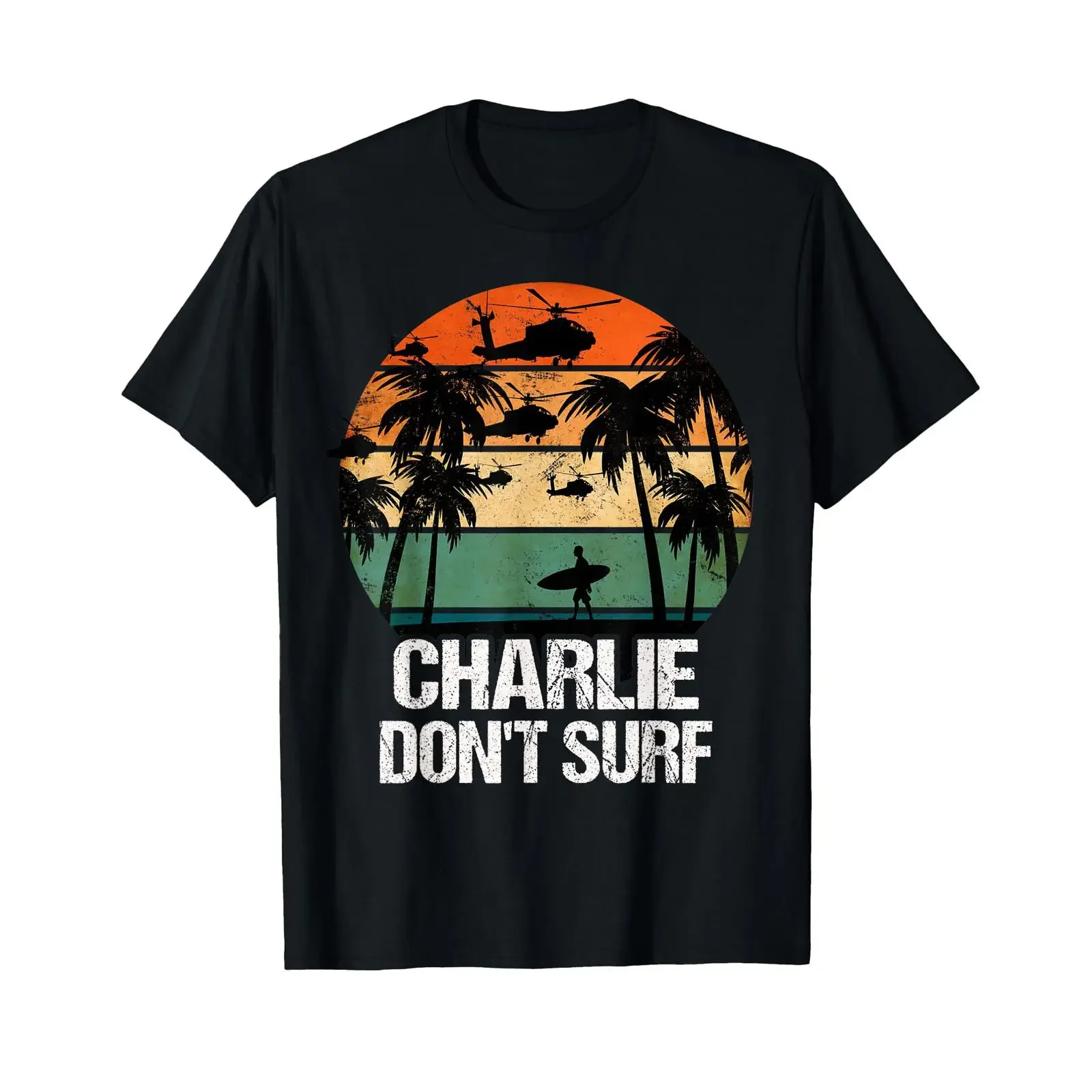 Charlie Dont Surf T Shirt Helicopter Beach Vietnam Surfer vintage Washed Stylish fashion designer clothes homme Versatile