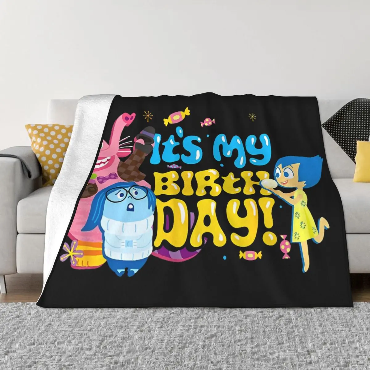 Official Inside Out Bing Bong It's My Birthday Wool Blankets Funny Throw Blankets for Home 125*100cm Bedspread