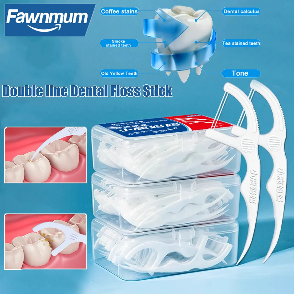 

Fawnmum 50/100pcs Double Line Dental Floss Toothpicks Fresh Breath Dental Flosser Disposable Floss Stick For Oral Care