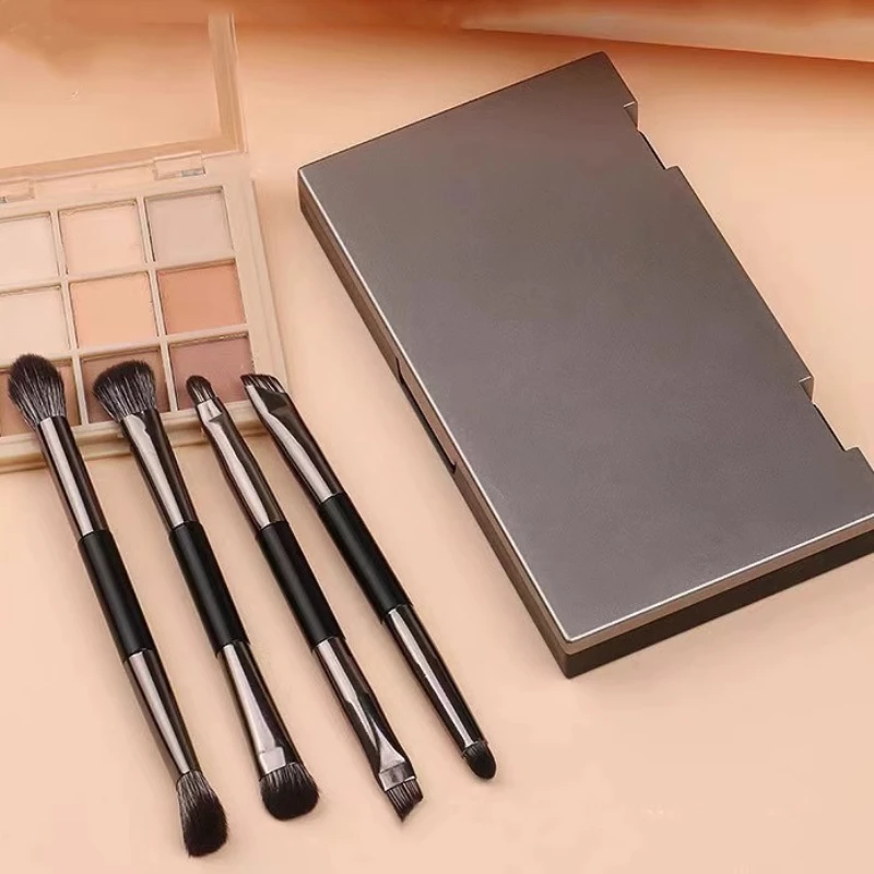 4 stks/set make-up kwastenset oogschaduw eyeliner borstel draagbare borstel + spiegeldoos