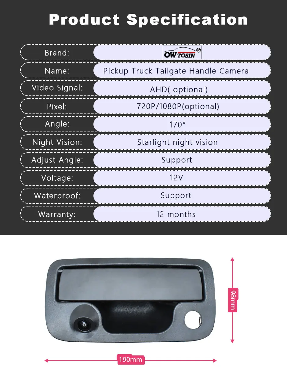 

AHD 1080P Fisheye Reverse CarRear View Camera For VW Volkswagen Amarok 2010 2011 2012 -2020 Pickup Truck Handle Vehicle Camera