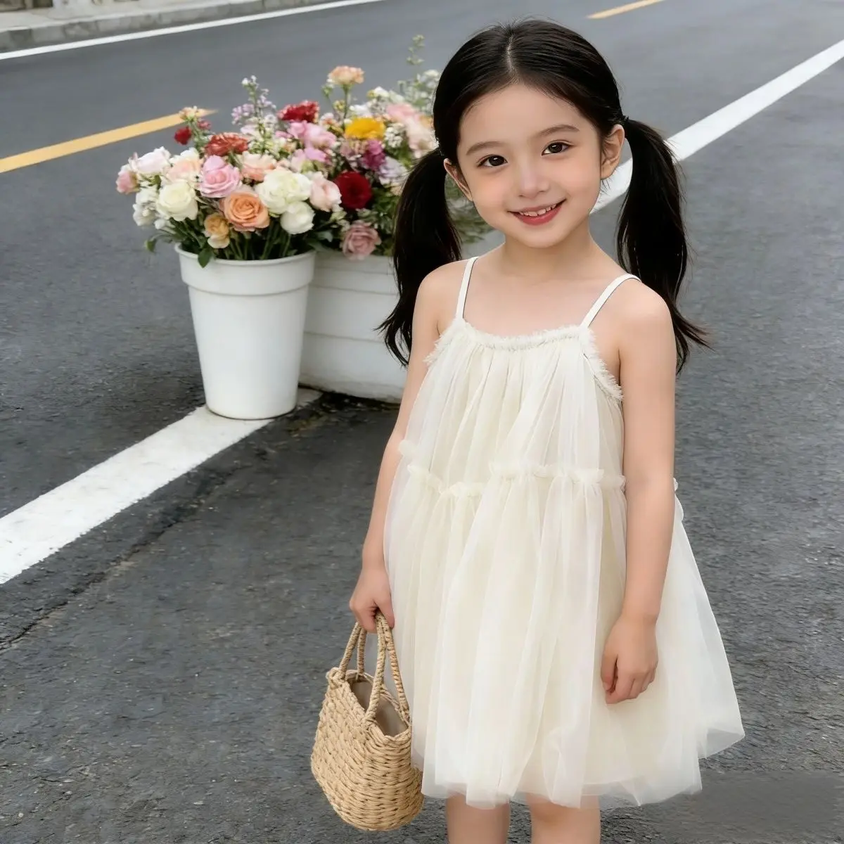 Kids Girls Lace Mesh Dress 2023 New Arrival Children Princess Champagne Slip Dress Baby Girls Summer Sleeveless Dress