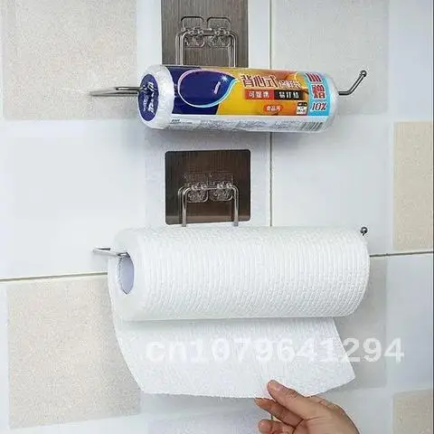 

Kitchen Towel Holder Rack Under Cabinet Self-adhesive Cup Paper Hanger Organizer Bathroom Towel Bar Shelf Roll Holder