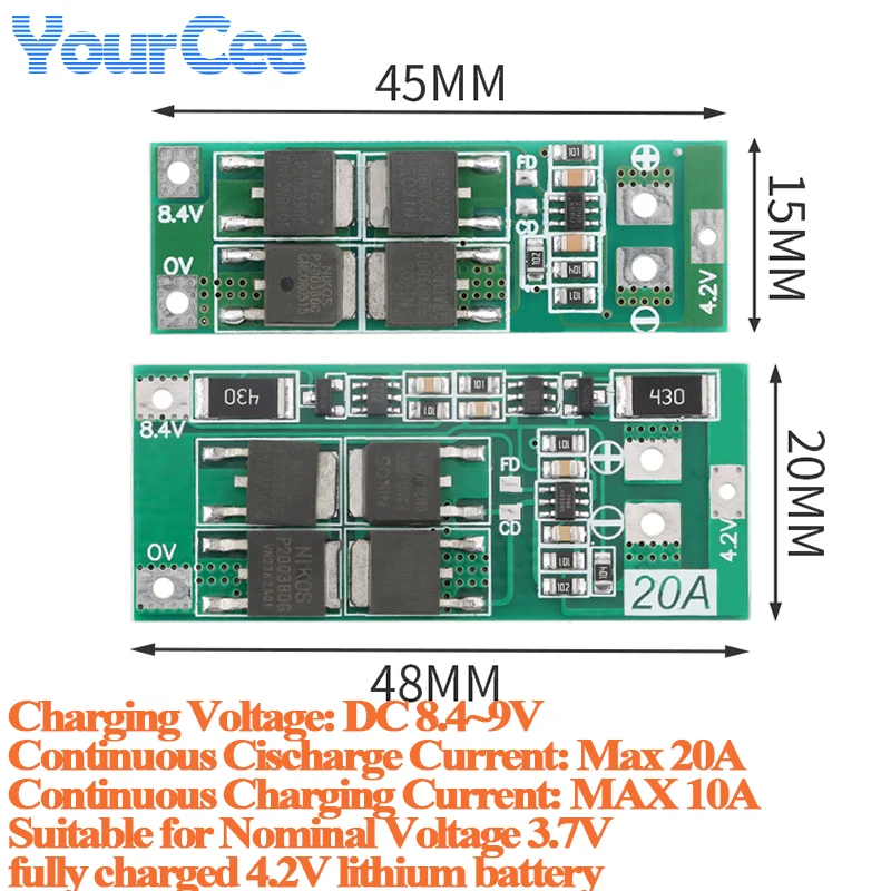5pcs/1pc 2S 20A 7.4V 8.4V 18650 Lithium Battery Pack Protection Board Module with Equalization Prevent Overcharge Overdischarge