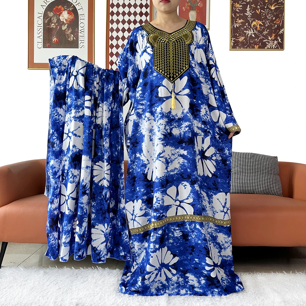 2026 Latest Party Dress Printed Pure Cotton Women Long Dress Dubai Casual Holiday Fashion Party Dresses African Abaya Clothing