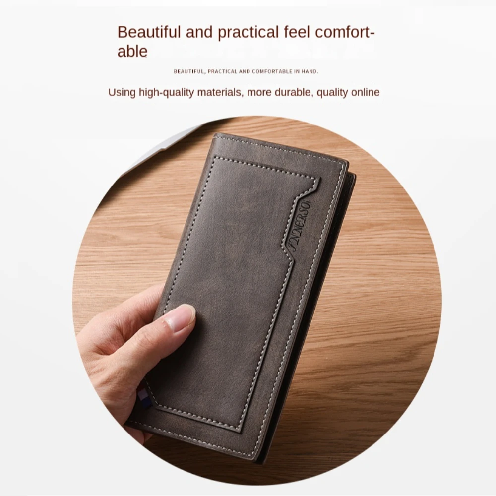 Soft Thin Male Wallet Anti-loss Casual Long Zip Wallet Multiple Card Slots Solid Color Bifold Wallet Daily