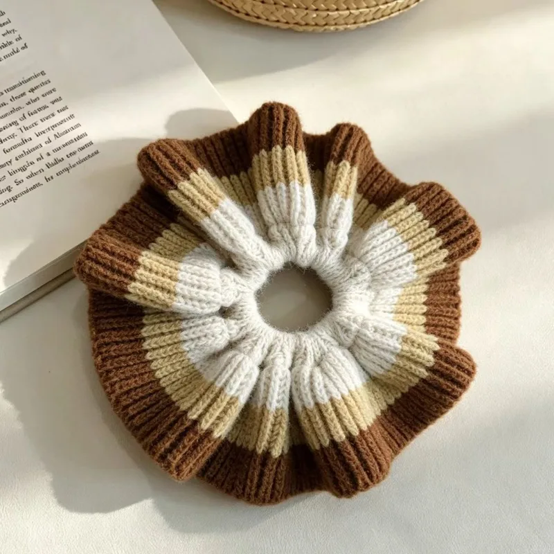 1/2pcs Winter Color Matching Large Wool Hair Band  Korean Version Gentle Color Contrast Handmade Wool Large Intestine Ball Head