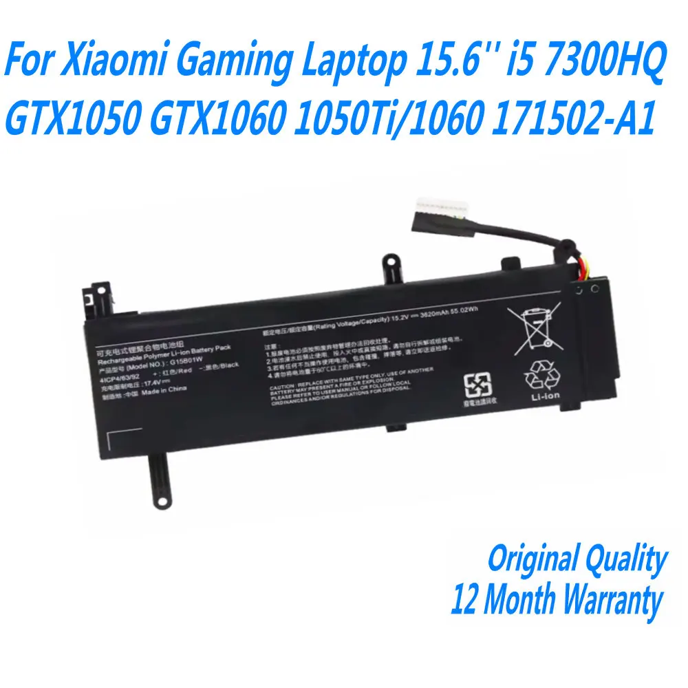 New G15B01W Laptop Battery For Xiaomi Gaming Laptop 15.6'' i5 7300HQ GTX1050 GTX1060 1050Ti/1060 171502-A1 15.2V 3620mAh