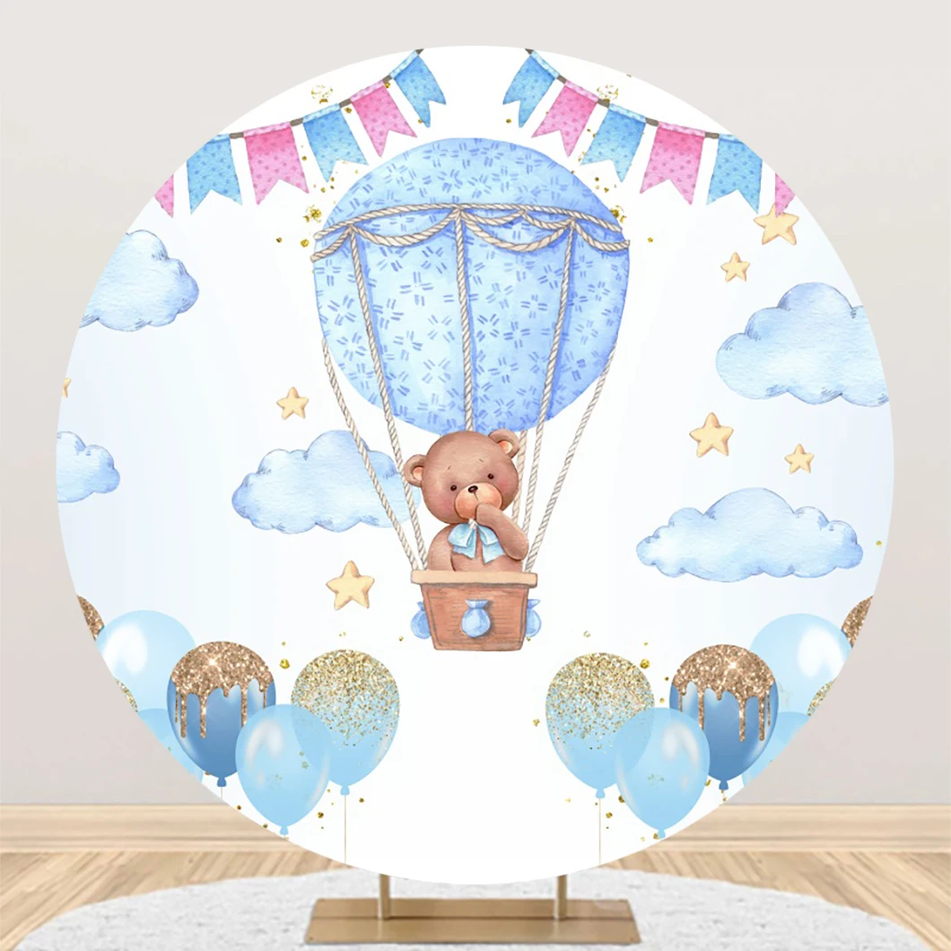 Balon udara beruang ulang tahun bulat, latar belakang fotografi bayi Shower anak perempuan laki-laki dekorasi pesta ulang tahun pertama latar belakang Studio foto