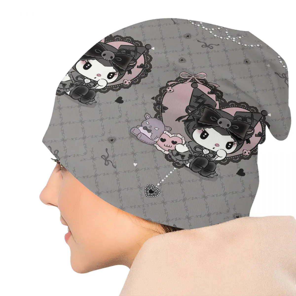 مخصص الكرتون Kuromi Skullies Beanies قبعات للجنسين شتاء دافئ محبوك قبعة موضة الكبار أنيمي بونيه القبعات قبعة تزلج في الهواء الطلق