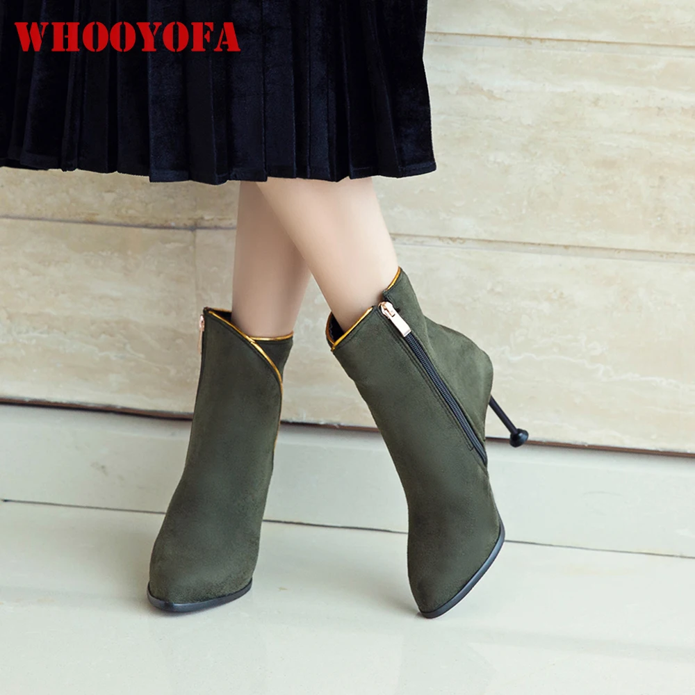 

Новые зимние женские ботильоны зеленого и черного цвета с острым носком на высоком каблуке, женская обувь плюс маленький большой размер 12, 31 43 45 50