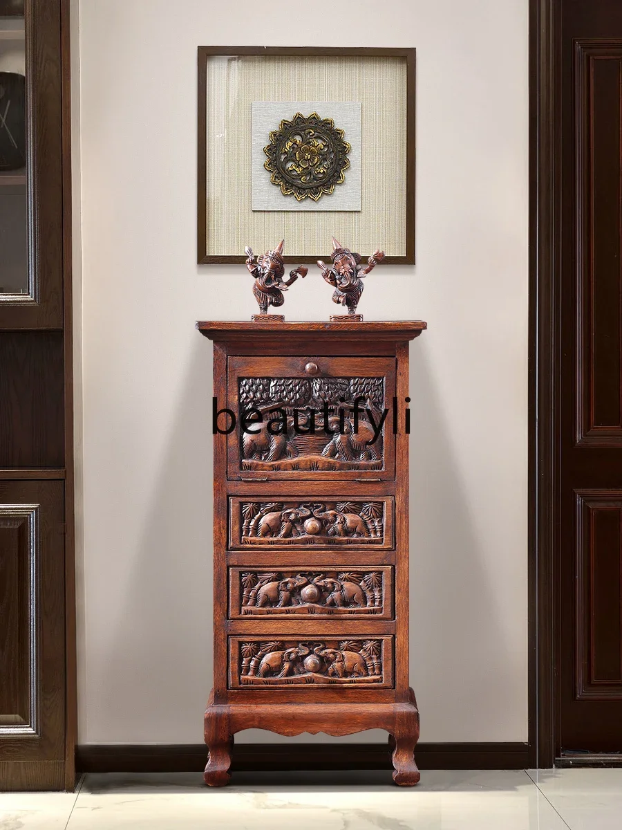 Embossed elephant storage lockers four chest cabinets South East Asia solid wood collection chest of drawers bedroom furniture