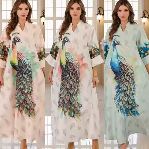 N5KB Women Rhinestones Muslims Dress Elegant Evening Gown Islamic Full Length Dress Middle East Thobe Female Long Sleeve Dress