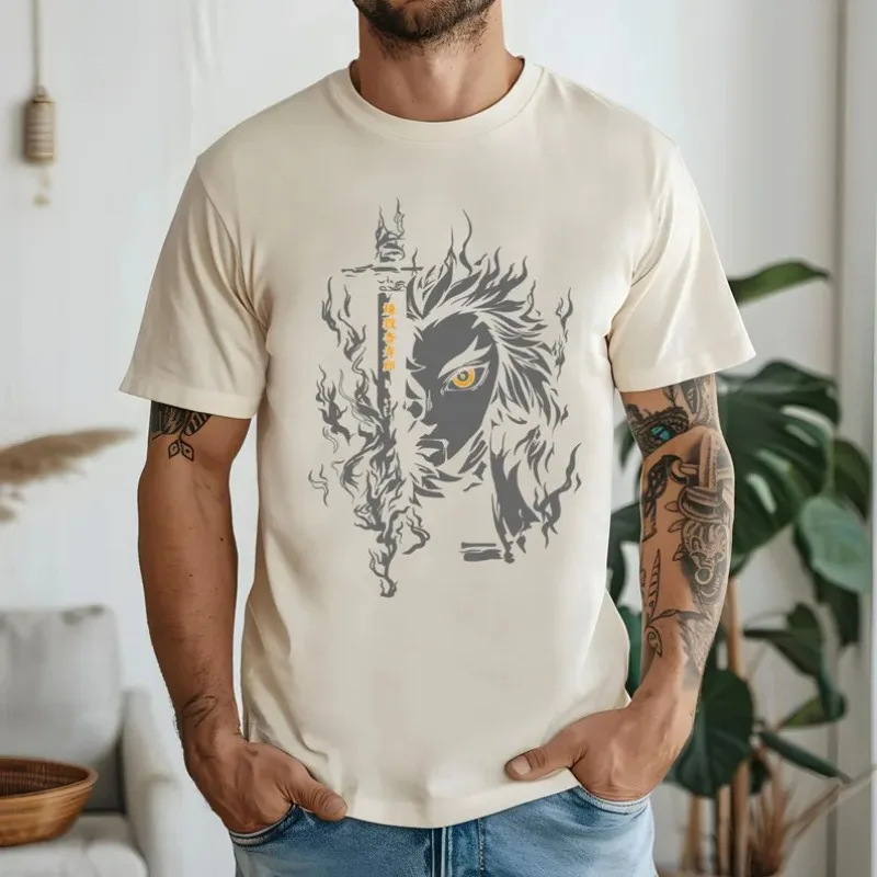 Anime ‌‌‌‌‌‌‌‌Rengoku Kyojuro‌ Demon Slayer T Shirt Summer Cotton Men Women Streetwear Casual Trend Short Sleeve Couple Hip Hop image 2
