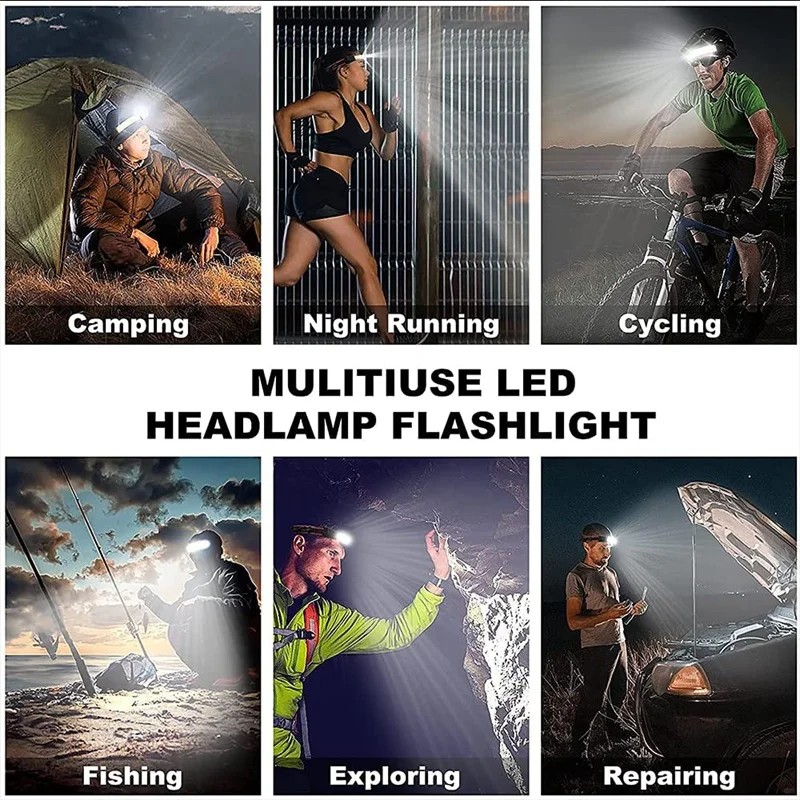 2 Rechargeable Headlamps Wide Beam LED Headlamp 300 Lumens For Camping Running Hiking Fishing Hard Hat Headlight