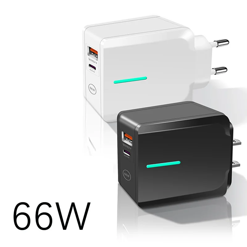 66W PD+USB 2 Ports Mobile Phone Charger Super Fast Charging Charger Power Adapter for Smart Mobile Phone Wall Charger Accs