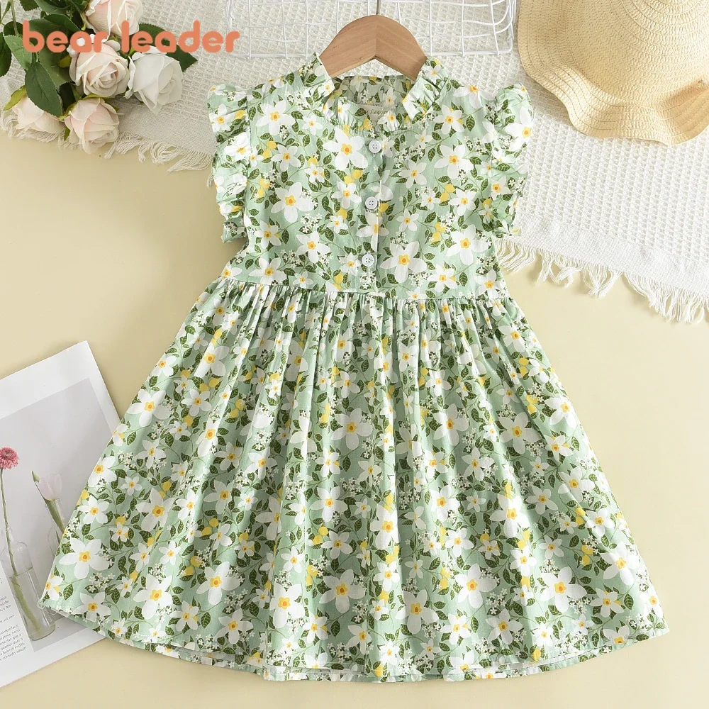 Bear Leader Girls Casual Dresses 2023 New Summer Kids Baby Flowers Print Costumes Floral Party Birthday Princess Vestidos 2-6Y