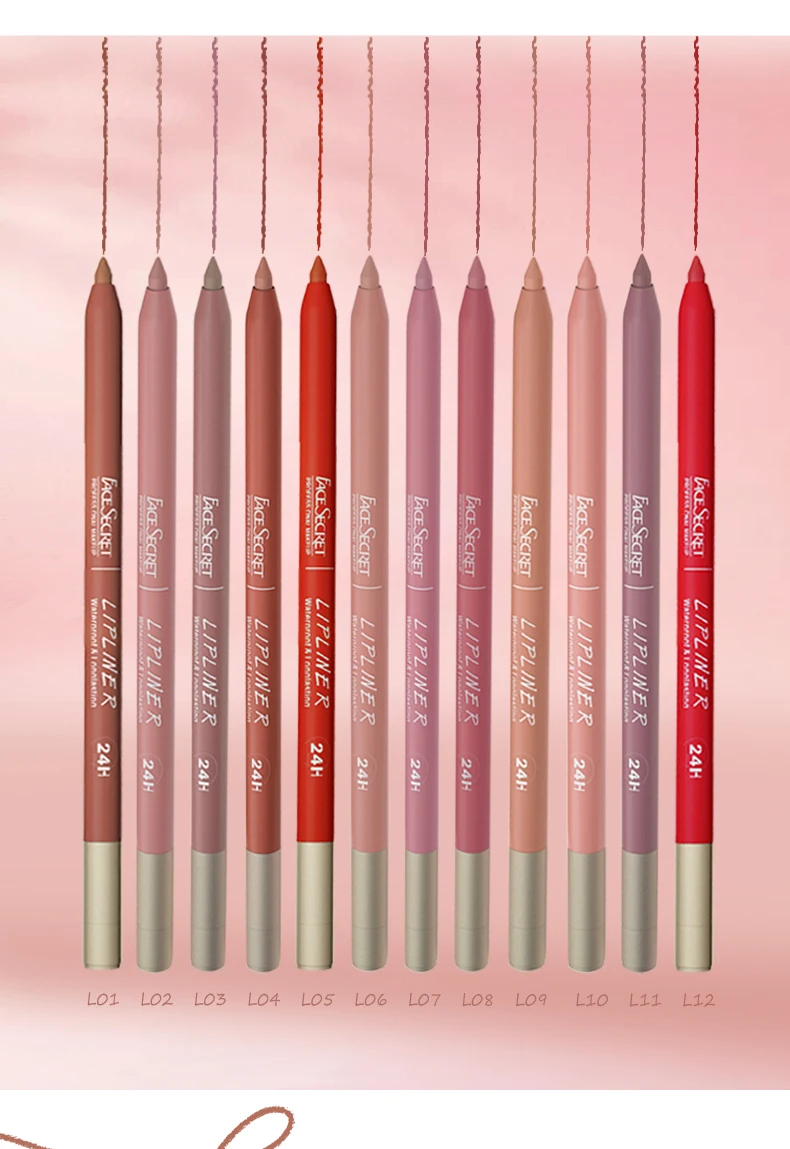 Matita per labbra impermeabile a 12 colori, fodera precisa in velluto a lunga durata e senza peso con texture super morbida e sfumabile, morbida opaca