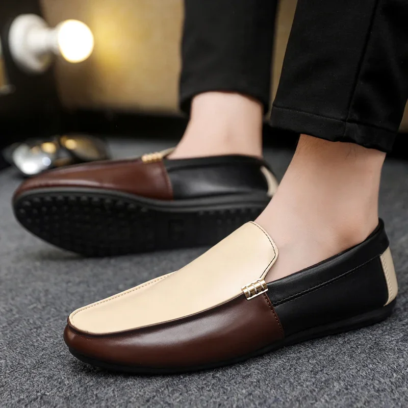 Fashion Leather Loafers For Men Flat Shoes Comfortable Men's Casual Shoes Breathable Lightweight Slip-on Shoes Man Lazy Shoes