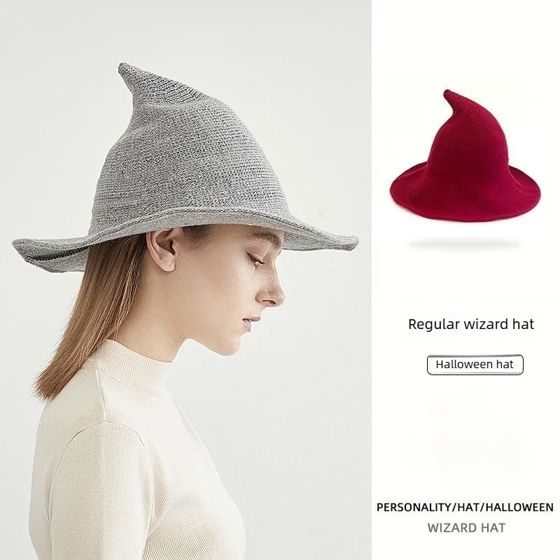 Halloween Witch Hat Vintage Wool Knit Women Masquerade Dress Up Party Holiday Decoration Accessories