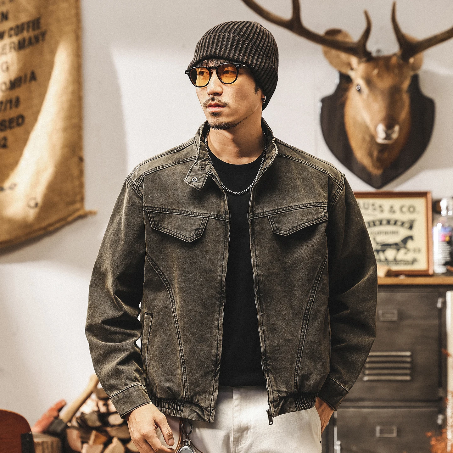 

Men's spring and autumn trendy brand retro denim jacket, cool and stylish, loose and heavy washable workwear jacket