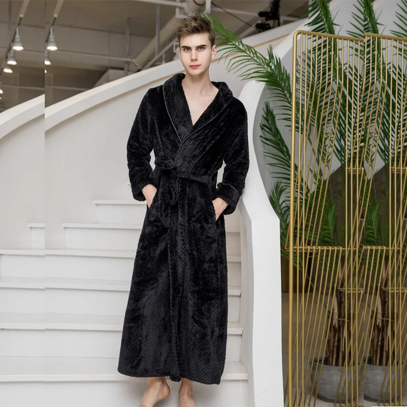 Autumn Winter Flannel Long Robe Couple Sleepwear Kimono Bathrobe Gown Thickened Coral Fleece Nightgown Nightwear Loose Home Wear