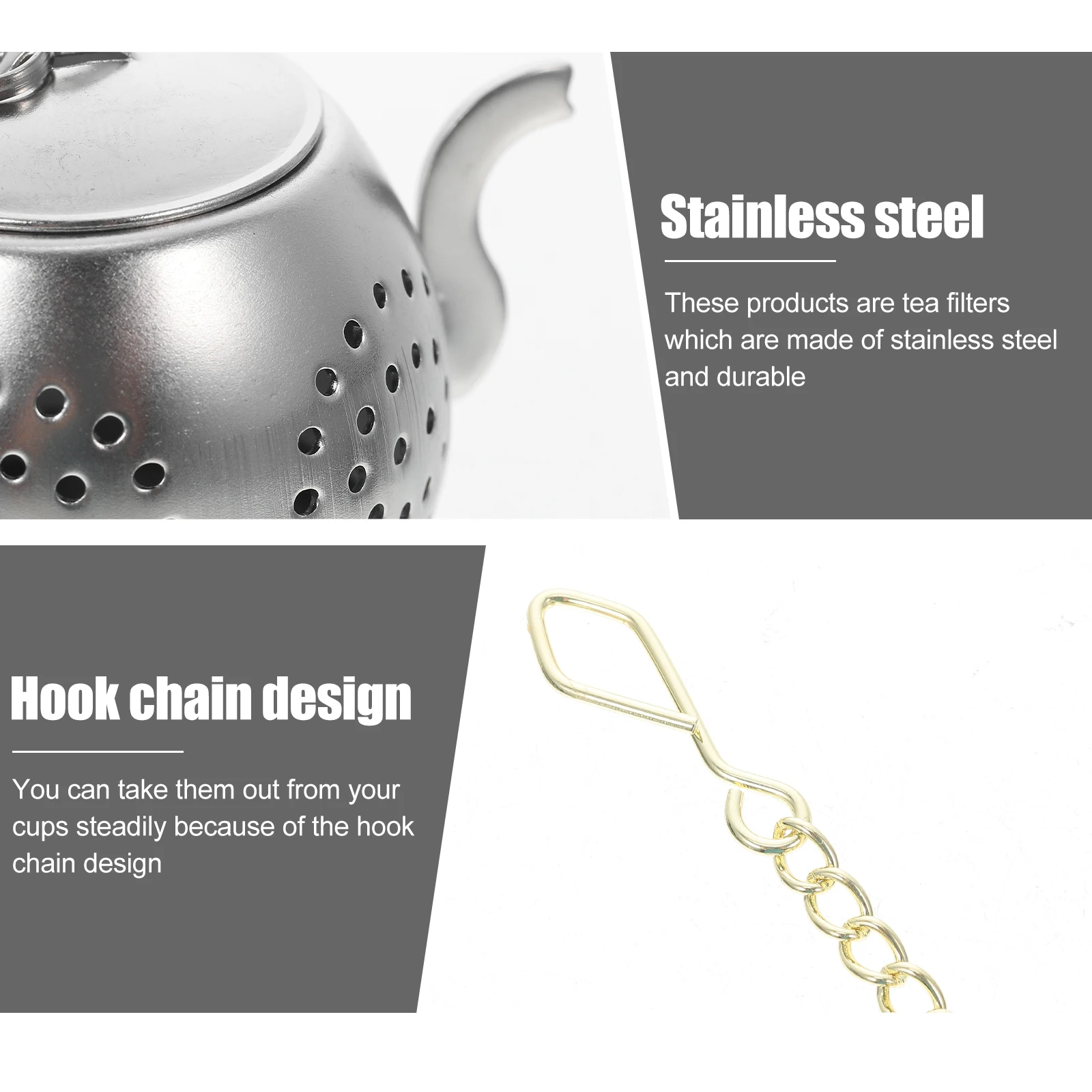 

2pcs Stainless Steel Strainers Hanging Filters Portable Loose Leaf Infusers Office Household Tea Filtering Tools Kettle Shape