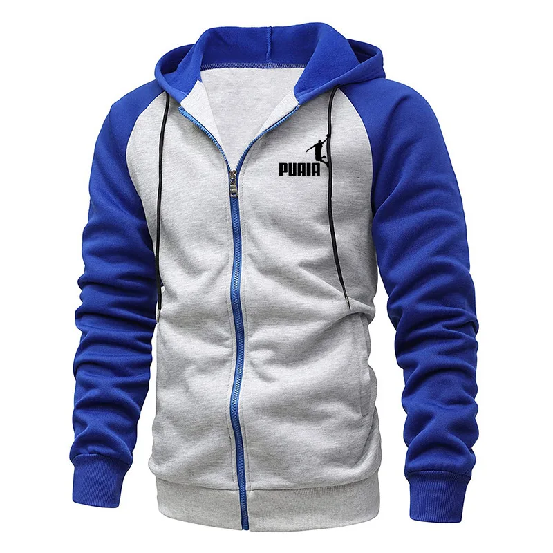 New Men's Autumn Winter Clothing Jackets Tops Long Sleeves Zipper Splicing Sweatshirts Casual Hooded Tracksuit Streetwear Male