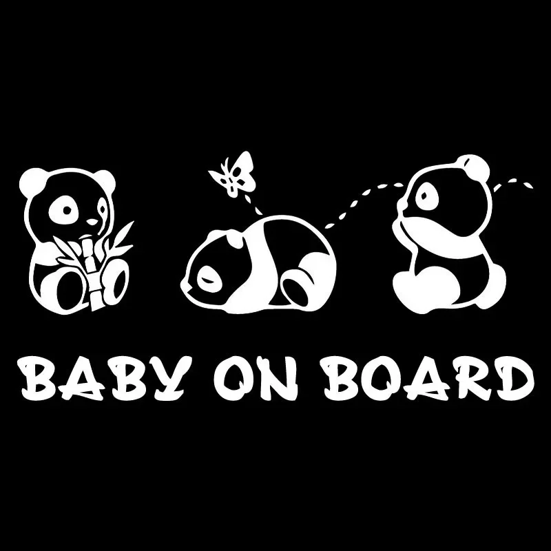 PVC Car Sticker Cute Panda Cartoon Rear Windshield Decoration BABY ON BOARD Waterproof Sunscreen Warning Decals,17cm*8CM