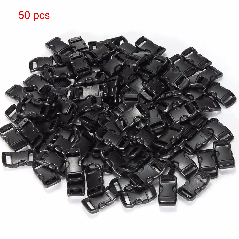 50 Stücke 10 Stücke 3/8 "10mm Kunststoff Seitenverschluss Schnalle Armband Gebogene Fallschirm 550 Paracord Armband DIY Zubehör